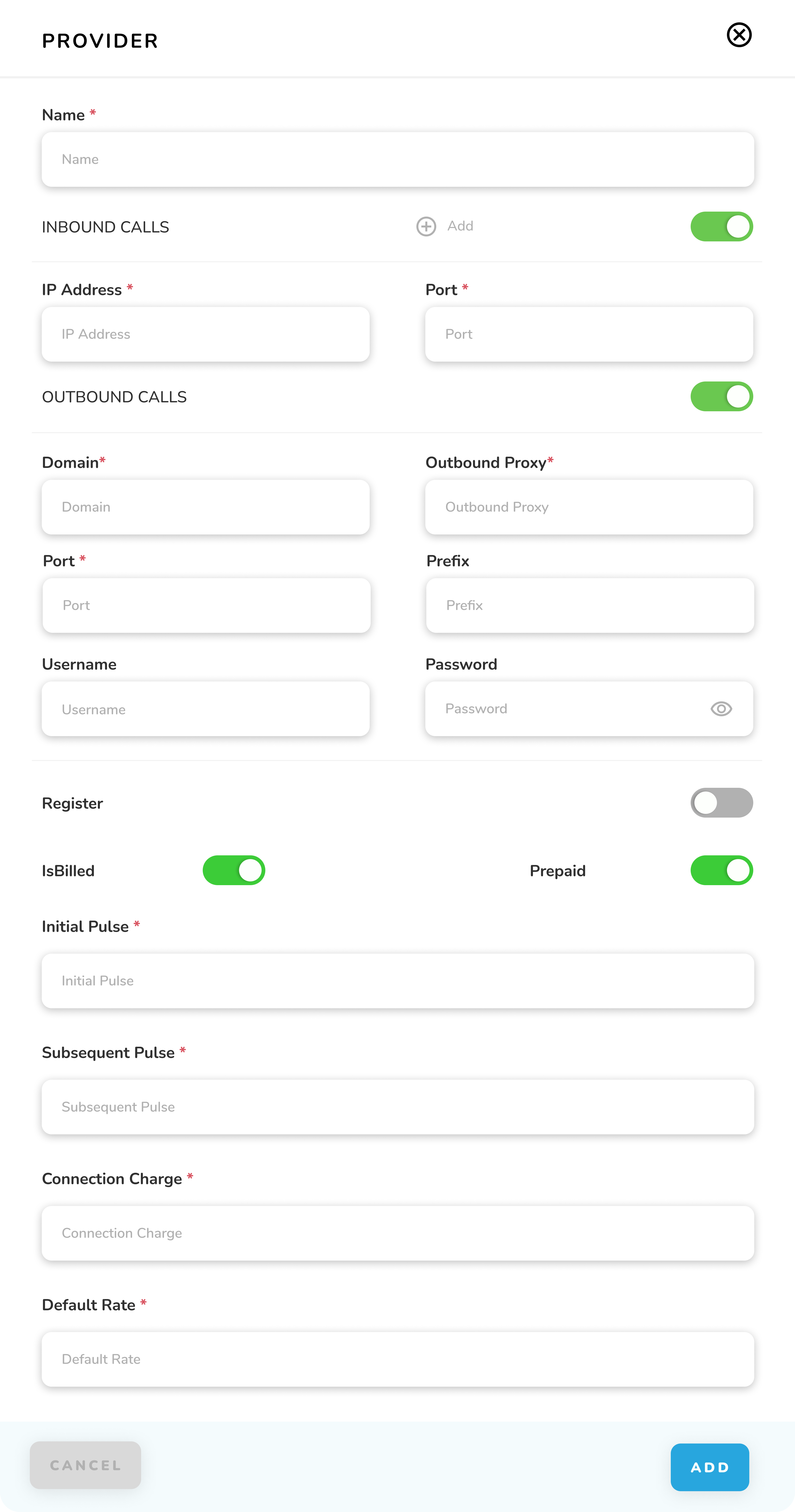 Providers - Add Popup